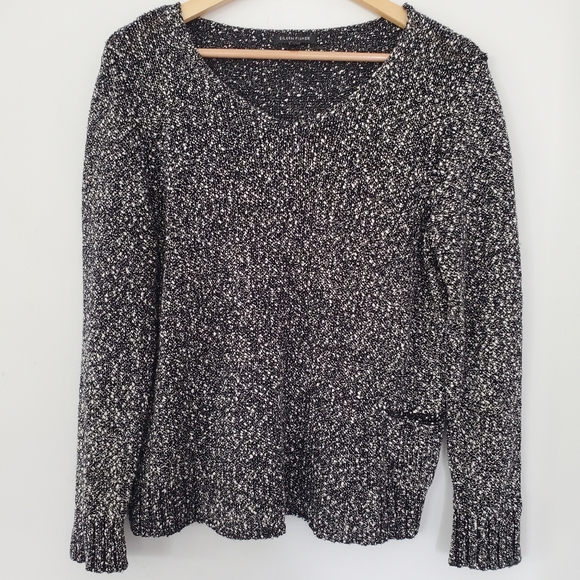 EILEEN FISHER M Tweed Knit LS Sweater Black White Italian Cotton Yarn Casual - Picture 3 of 13